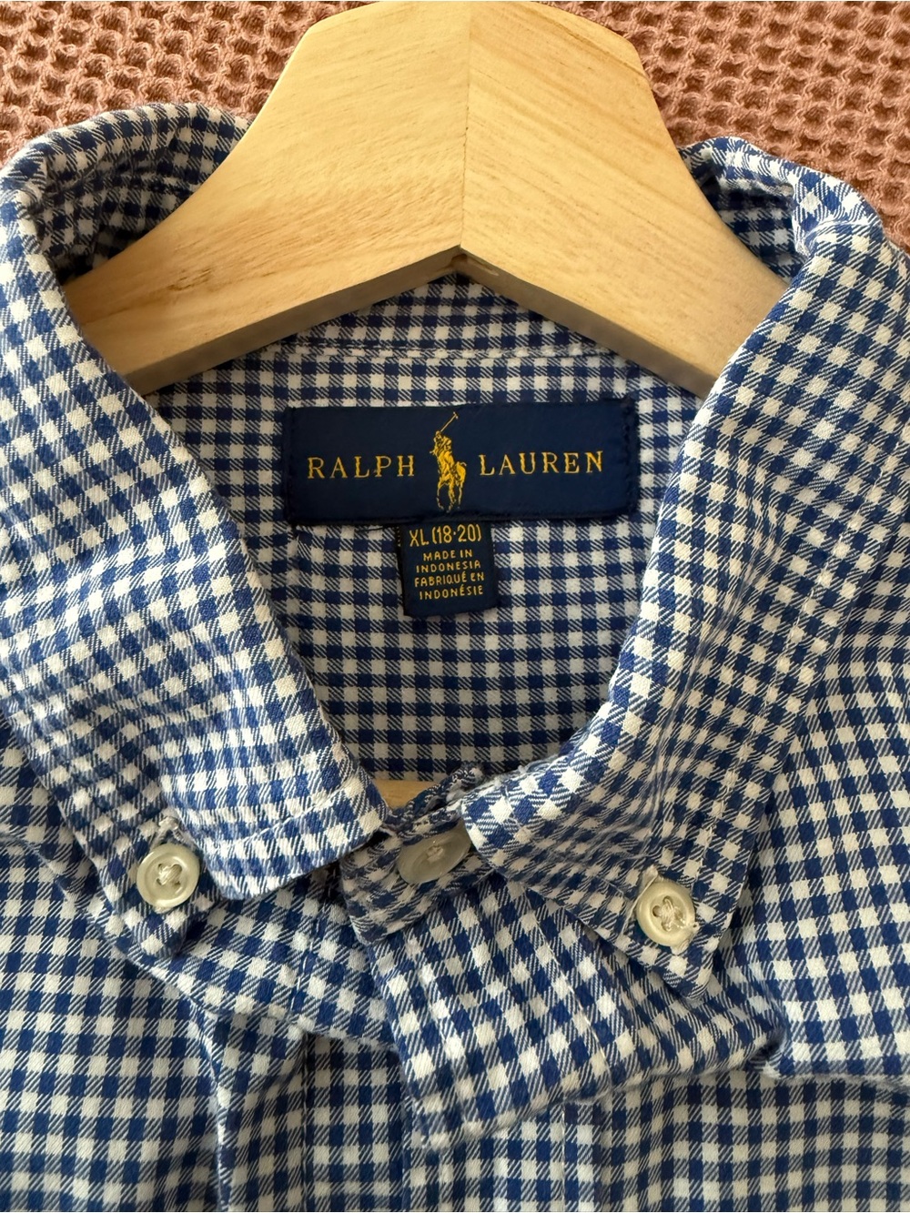Ralph Lauren Navy and White Gingham Button-Down Shirt